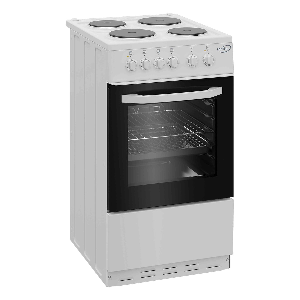 Zenith ZE503W 50cm Single Oven Electric Cooker with Solid Plate Hob - White