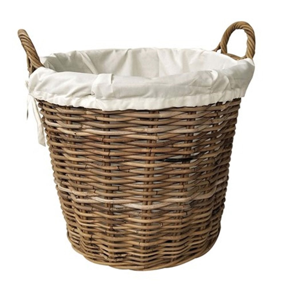 Castle Living Round Rattan Log Basket with Removable Lining