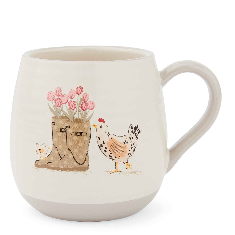 Cooksmart Hen House Lane Belly Mug - Wellies & Hens