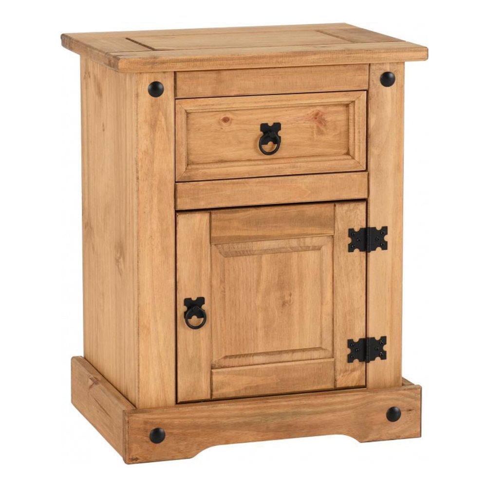 Corona 1 Drawer 1 Door Bedside Cabinet in Distressed Waxed Pine
