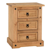 Corona 3 Drawer Bedside Chest in Distressed Waxed Pine