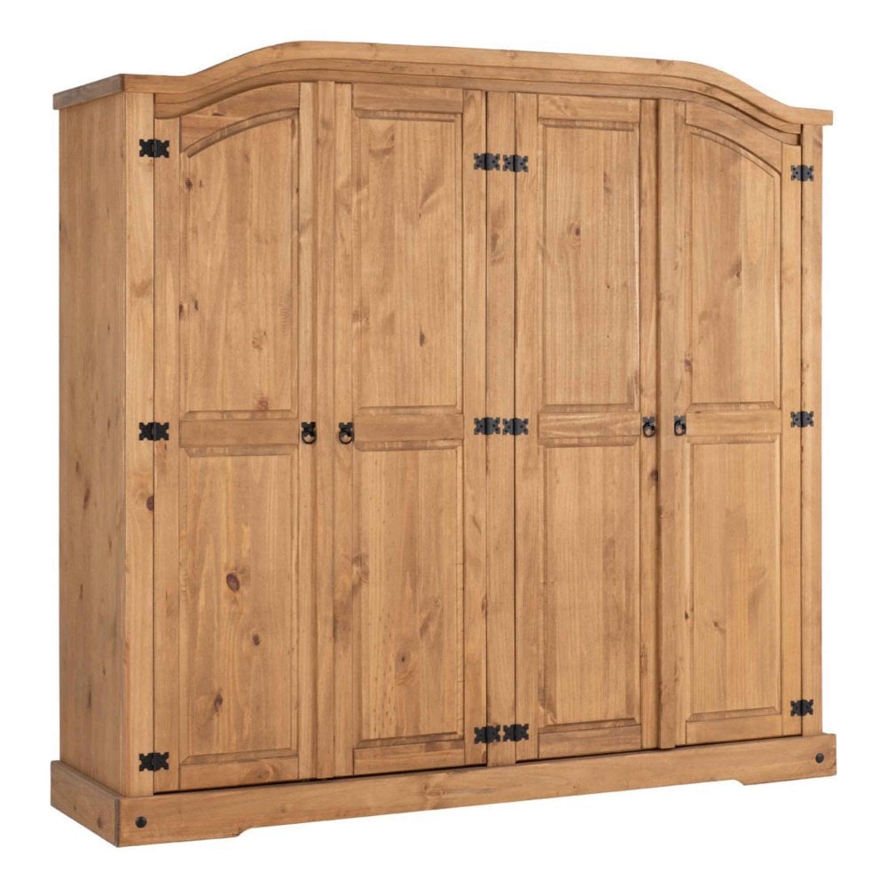 Corona 4 Door Wardrobe in Distressed Waxed Pine