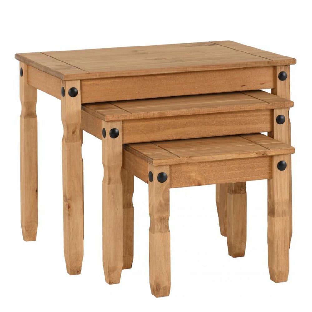 Corona Nest of Tables in Distressed Waxed Pine