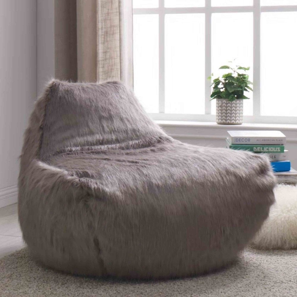 Faux Sheepskin Bean Bag - Grey