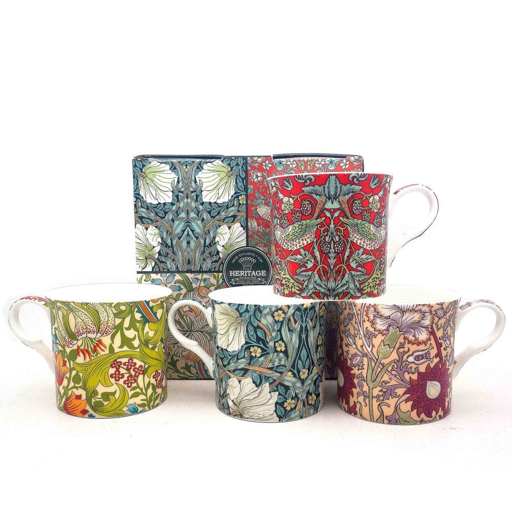 Heritage Morris Rose Bone China Mugs - Set of 4