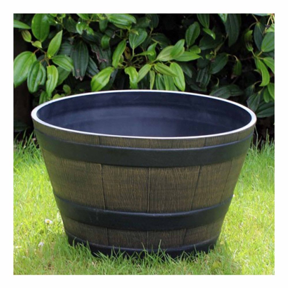 Kingfisher Medium Wooden Barrel Effect Plastic Planter