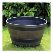 Kingfisher Medium Wooden Barrel Effect Plastic Planter