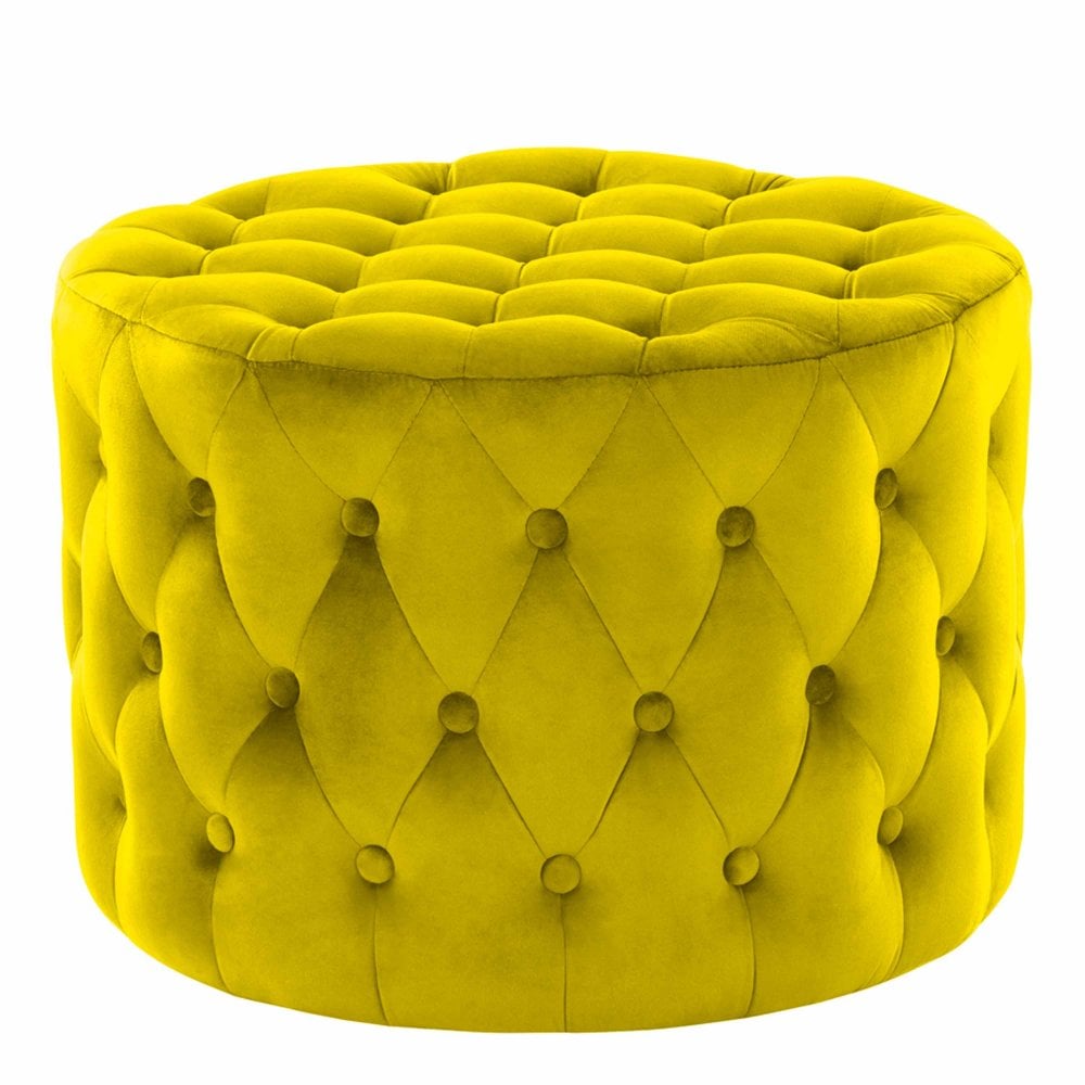 Lobo Ottoman Stool in Yellow Velvet