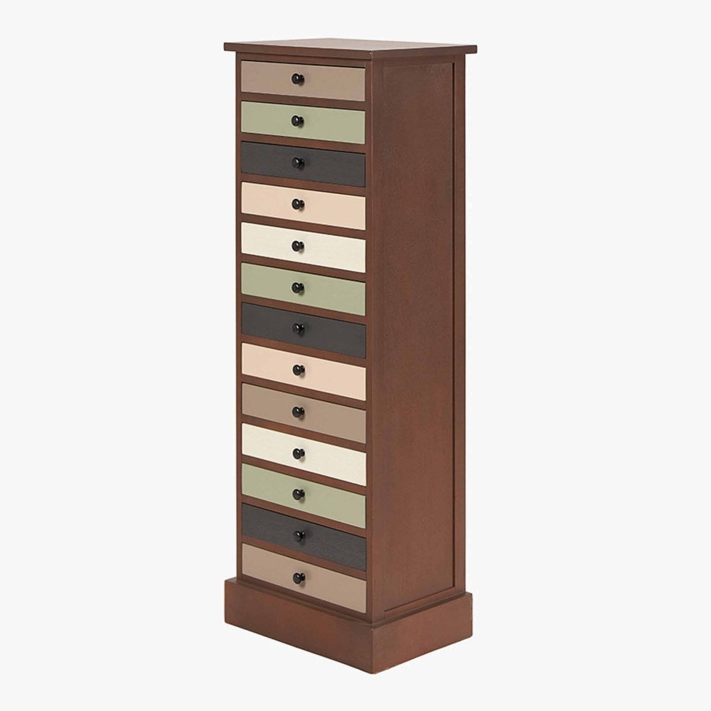 Loft Pine Wood Sage Multicoloures 13 Drawer Unit