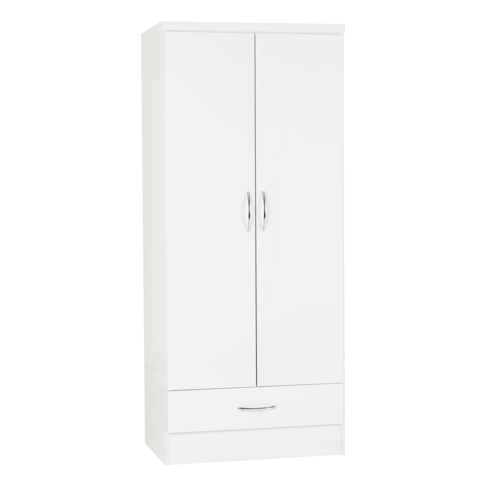 Nevada 2 Door 1 Drawer Wardrobe in White Gloss