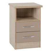 Nevada 2 Drawer Bedside Locker in Oyster Gloss/Light Oak Effect Veneer