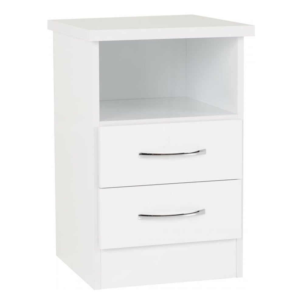 Nevada 2 Drawer Bedside Locker in White Gloss