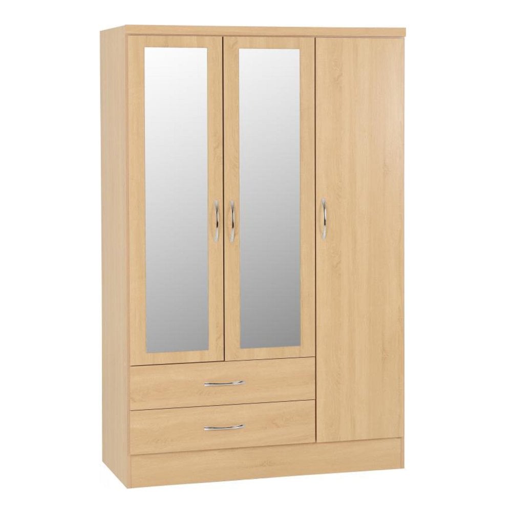 Nevada 3 Door 2 Drawer Mirrored Wardrobe in Sonoma Oak Effect