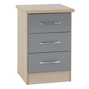 Nevada 3 Drawer Bedside Locker in Grey Gloss/Light Oak Effect Veneer