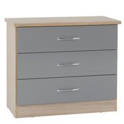 Nevada 3 Drawer Chest in Grey Gloss/Light Oak Effect Veneer