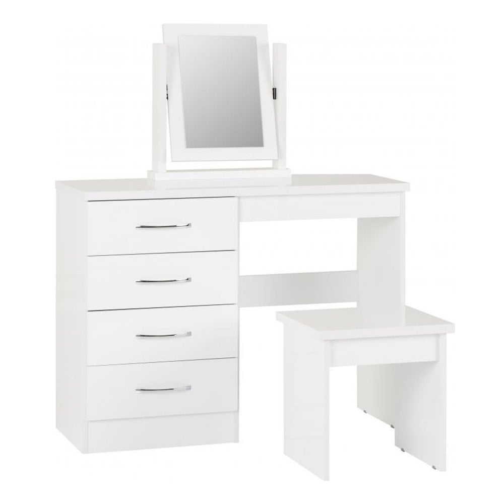 Nevada 4 Drawer Dressing Table Set in White Gloss