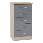 Nevada 5 Drawer Narrow Chest in Grey Gloss/Light Oak Effect Veneer