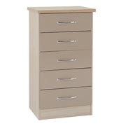 Nevada 5 Drawer Narrow Chest in Oyster Gloss/Light Oak Effect Veneer