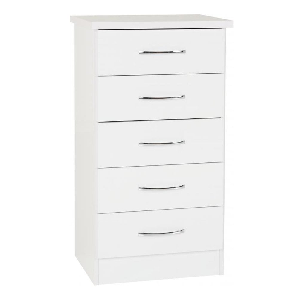 Nevada 5 Drawer Narrow Chest in White Gloss