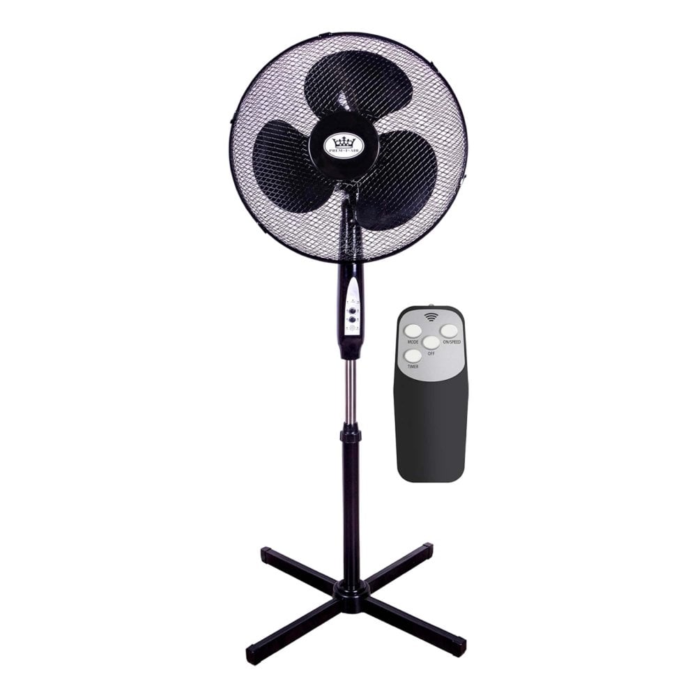 Prem-I-Air 16” Oscillating Pedestal Fan with Remote Control and Timer - Black