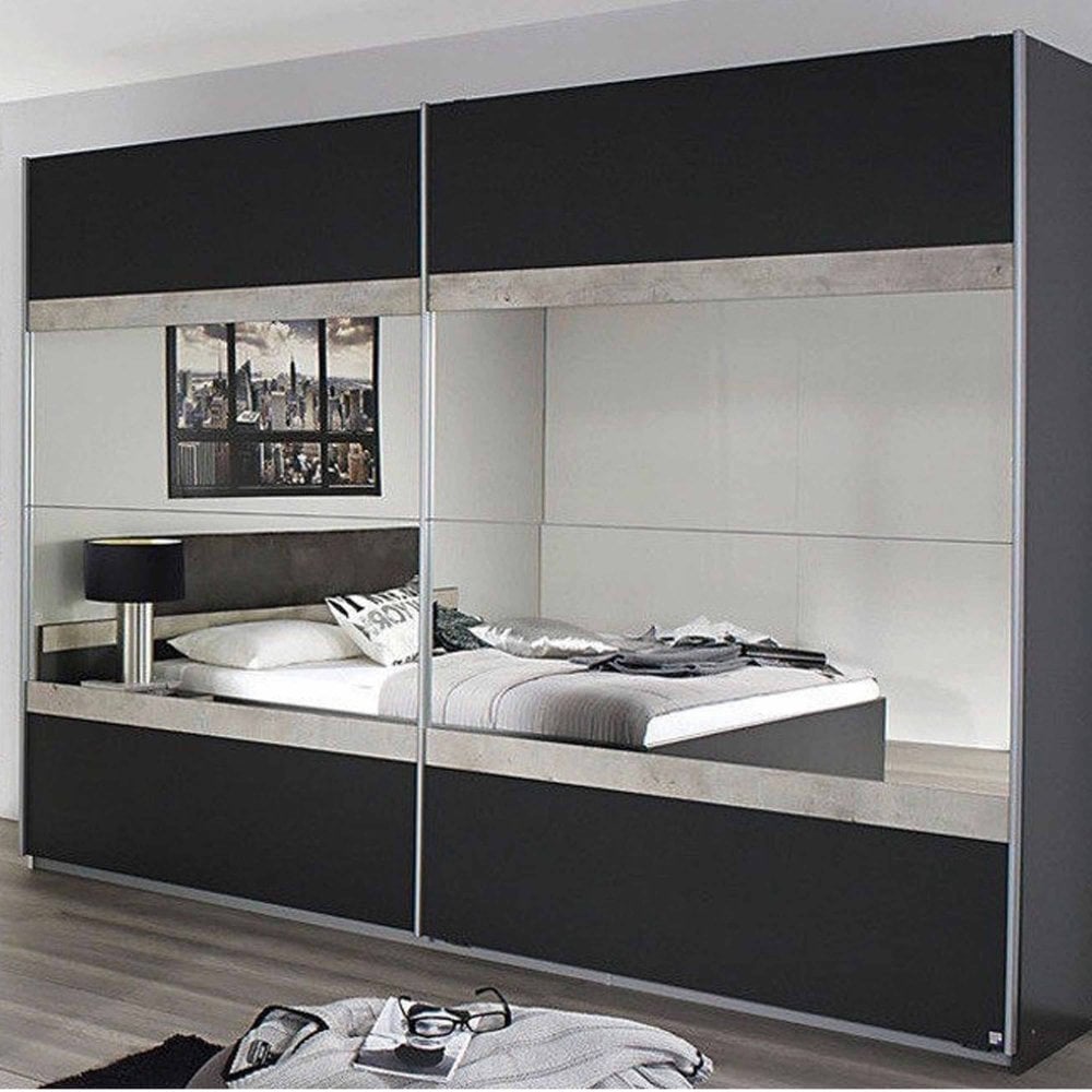 Penzberg Sliding Wardrobe - Metallic Grey and Stone (181cm)