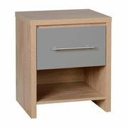 Seville 1 Drawer Bedside Cabinet in Grey High Gloss/Light Oak Effect Veneer
