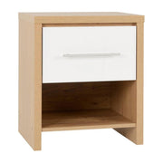 Seville 1 Drawer Bedside Cabinet in White High Gloss/Light Oak Effect Veneer
