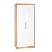 Seville 2 Door Wardrobe in Light Oak Effect Veneer/White High Gloss