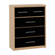Seville 3+2 Drawer Chest in Black High Gloss/Light Oak Effect Veneer