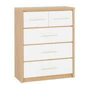 Seville 3+2 Drawer Chest in White High Gloss/Light Oak Effect Veneer