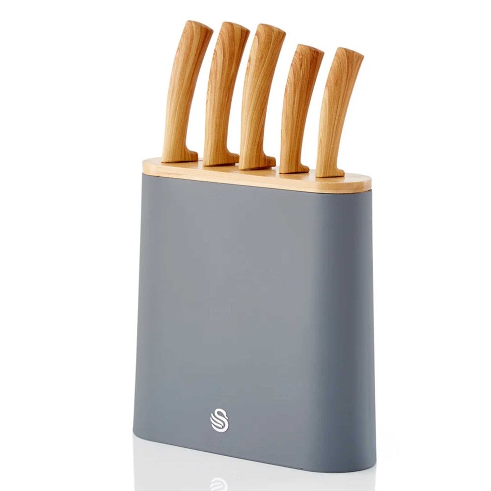 Swan Nordic 5 Piece Knife Set with Block – Slate Grey