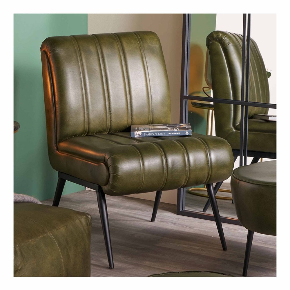 Tatiana Sage Green Leather and Iron Chair