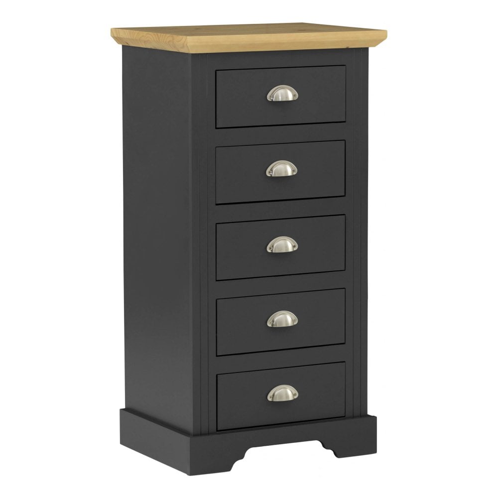 Toledo 5 Drawer Narrow Chest in Grey/Oak Effect