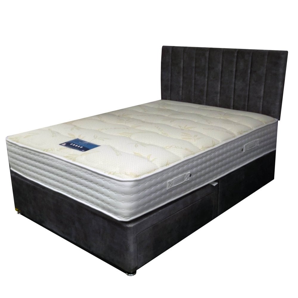 True Seasons 4ft6 2 Drawer Base, Mattress & Sophia Headboard (Marble Platinum)