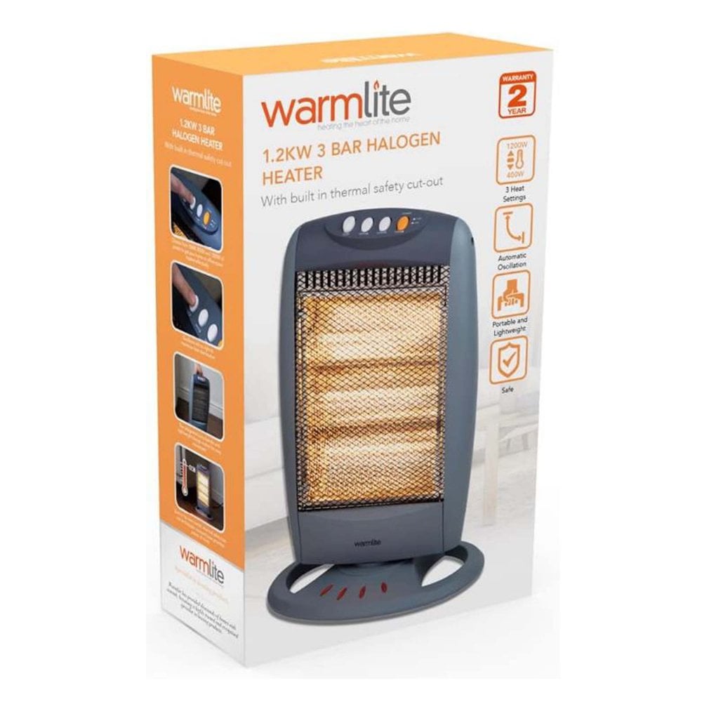 Warmlite WL42005 1200W 3 Bar Halogen Heater - Grey