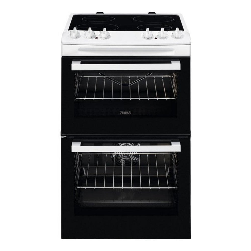 Zanussi ZCV46050WA Freestanding 55cm Ceramic Hob Double Oven Cooker in White